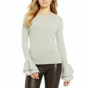 Antonio Melani Light Gray Vera Poet Ruffle Cuff 100% Cashmere Sweater Small S